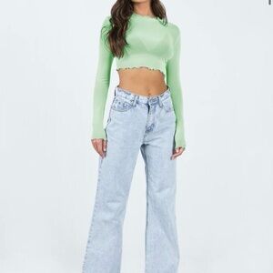 Princess Polly Livvy Long sleeve Top Green NWT